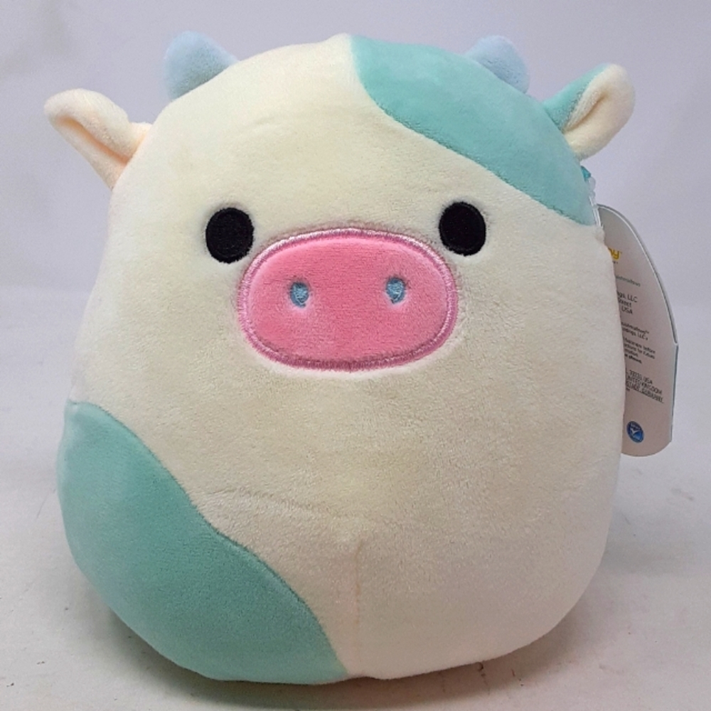 Belana the Cow 8in squishmallow. Cream with blue spots.